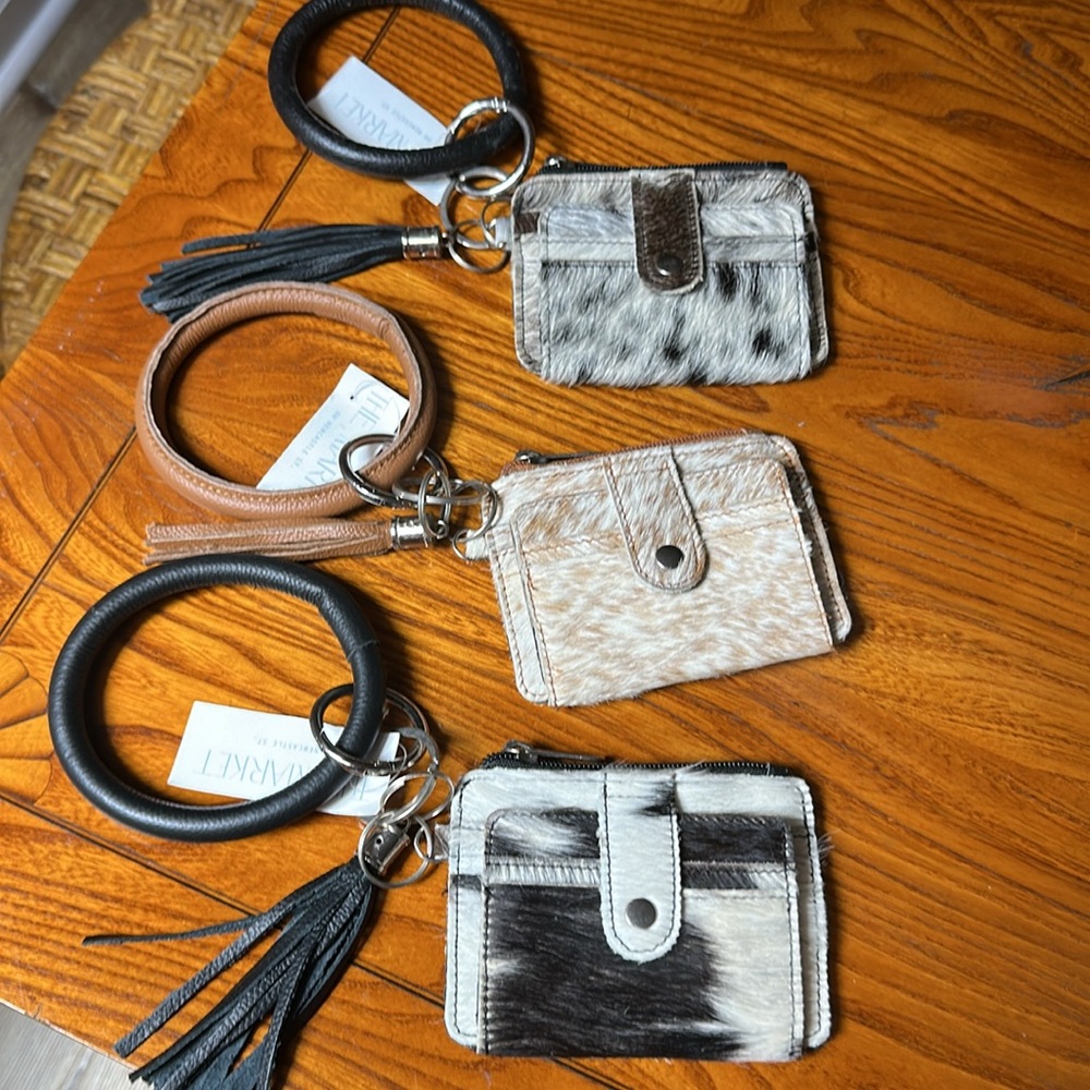 Cowhide Bangle Wristlet Keychain with Tassel